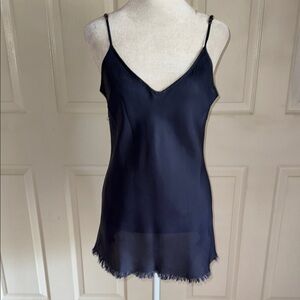 Organic By John Patrick Dark Blue Fringed Hem Satin Chemise